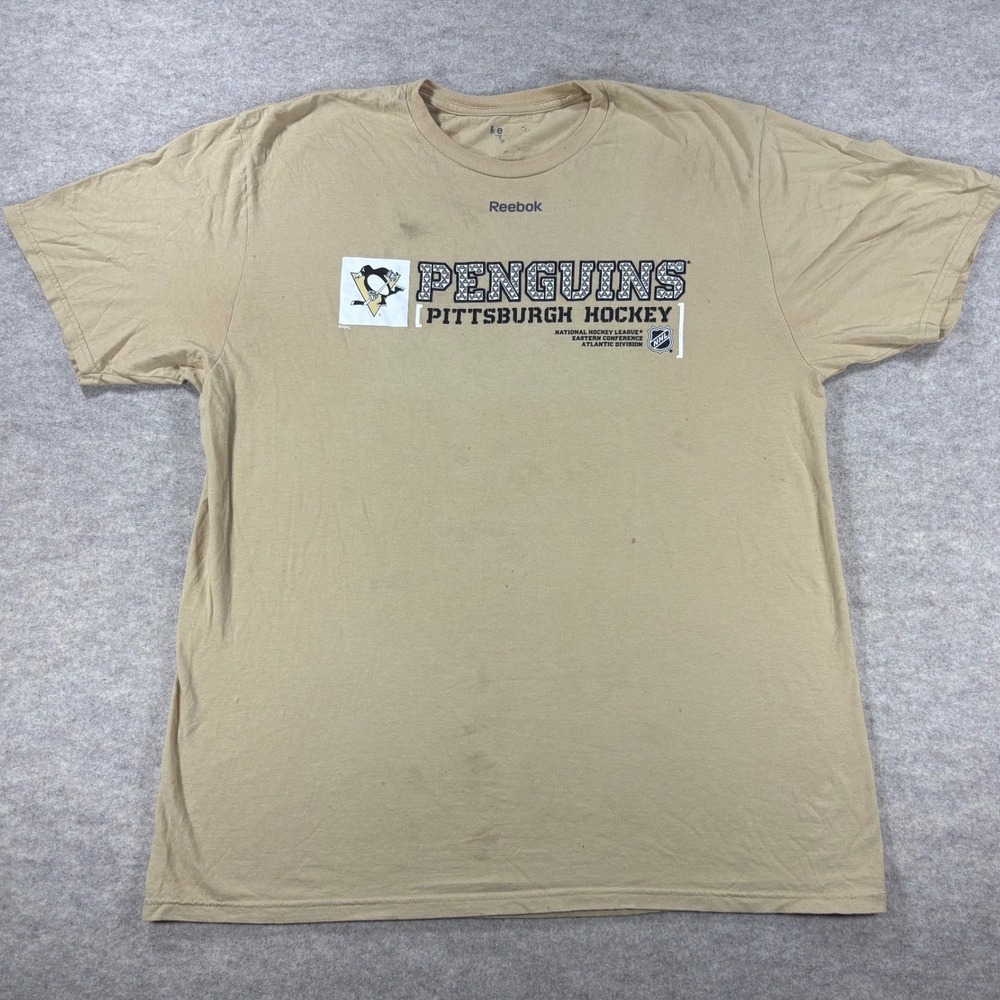 Reebok Pittsburgh Penguins NHL Hockey T-Shirt Mens XL Tan Short Sleeve Tee